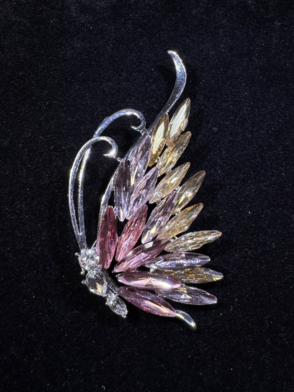 Crystal Butterfly Brooch Pin Pink Purple Rhinestone